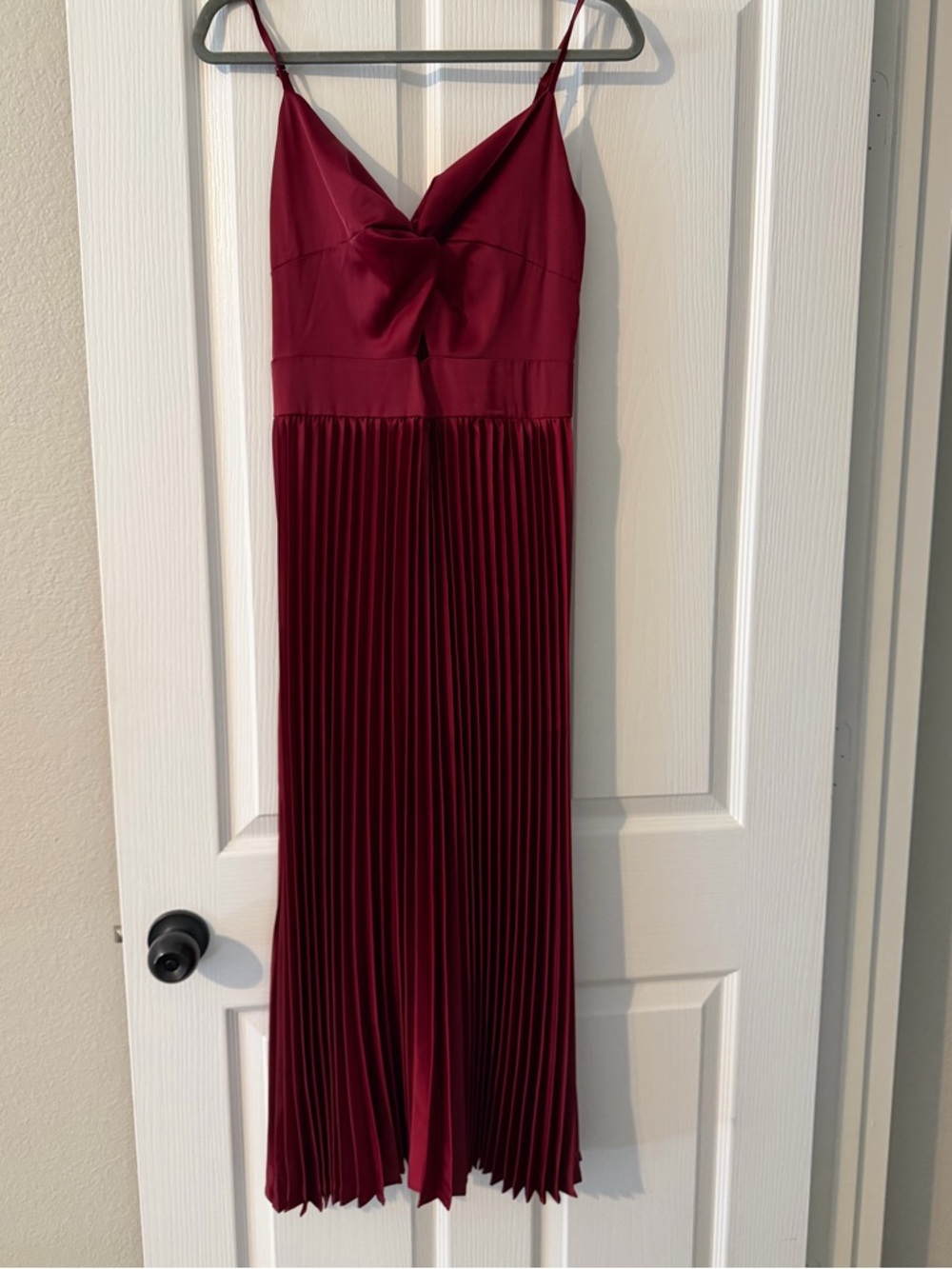 Red Satin Twist & Keyhole Pleated Maxi Dress Pleated Midi Slip Dress. Cupshe